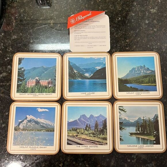 Vintage Pimpernel Six Acrylic Drink Coasters-6 Alberta Scenic Sights - Picture 2 of 4